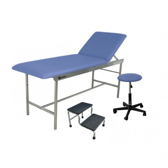 Kit cabinet médical complet Inox Lavande : Divan d'Examen + Tabouret + Marchepied 2 marches - Holtex