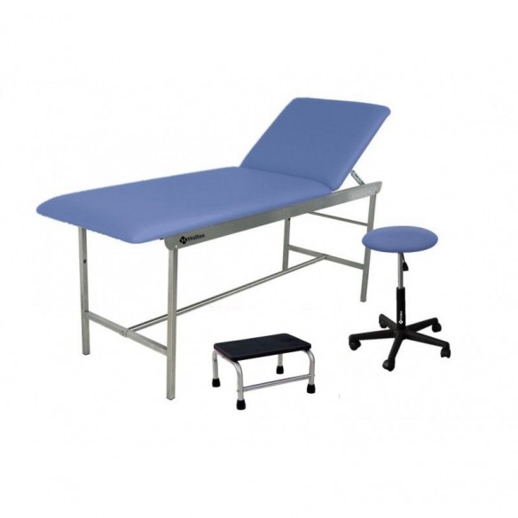 Kit cabinet médical complet Inox Lavande : Divan d'Examen + Tabouret + Marchepied 1 marche - Holtex