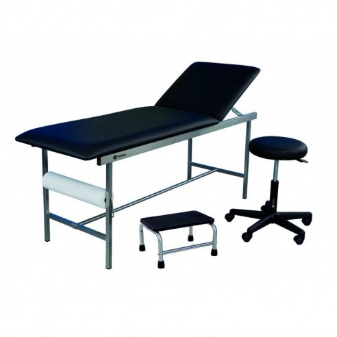 Kit cabinet médical complet Inox Noir : Divan d'Examen + Tabouret + Marchepied 1 marche - Holtex