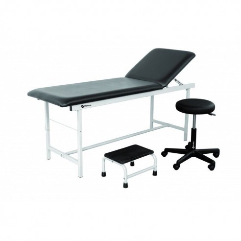 Kit cabinet médical complet Époxy Noir : Divan d'Examen + Tabouret + Marchepied