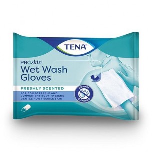 Gants à usage unique avec lotion Tena Wet Wash Glove