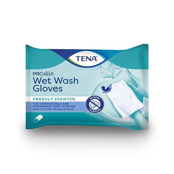 Gants à usage unique avec lotion Tena Wet Wash Glove