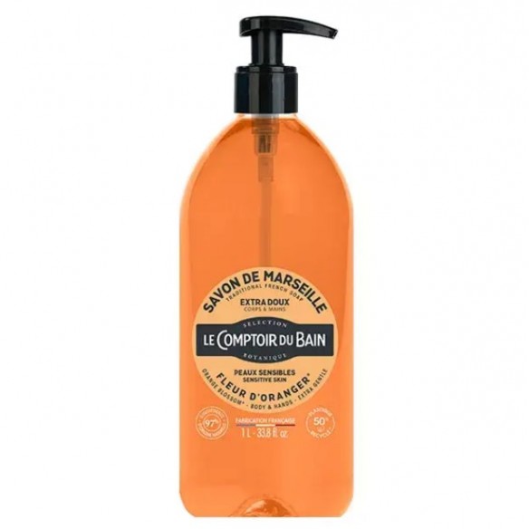 Savon traditionnel de Marseille Le Comptoir du Bain 1 Litre Parfum Fleur d'Oranger | ADAM Orthopédie & Matériel Médical