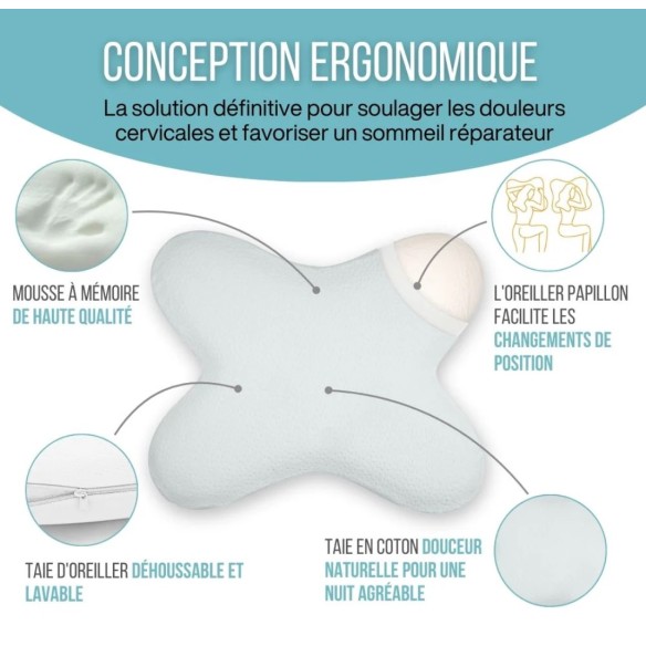 Oreiller Papillon Ergonomique à Mémoire de Forme | ADAM Orthopédie et Matériel Médical