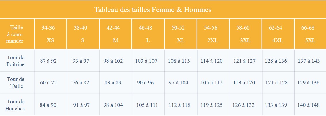 Guide des tailles Solaise