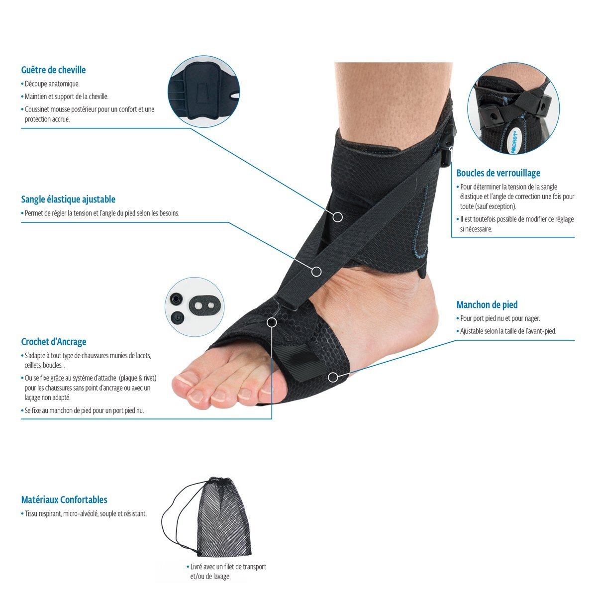 caractéristiques du releveur dynamique de pied aircast podalib de chez donjoy | ADAM Orthopédie & Matériel Médical