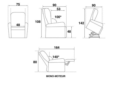 Dimensions du fauteuil releveur Styléa 2 moteurs