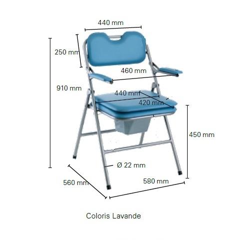 dimensions de la chaise percée Omega pliante Invacare | ADAM orthopédie & Matériel Médical